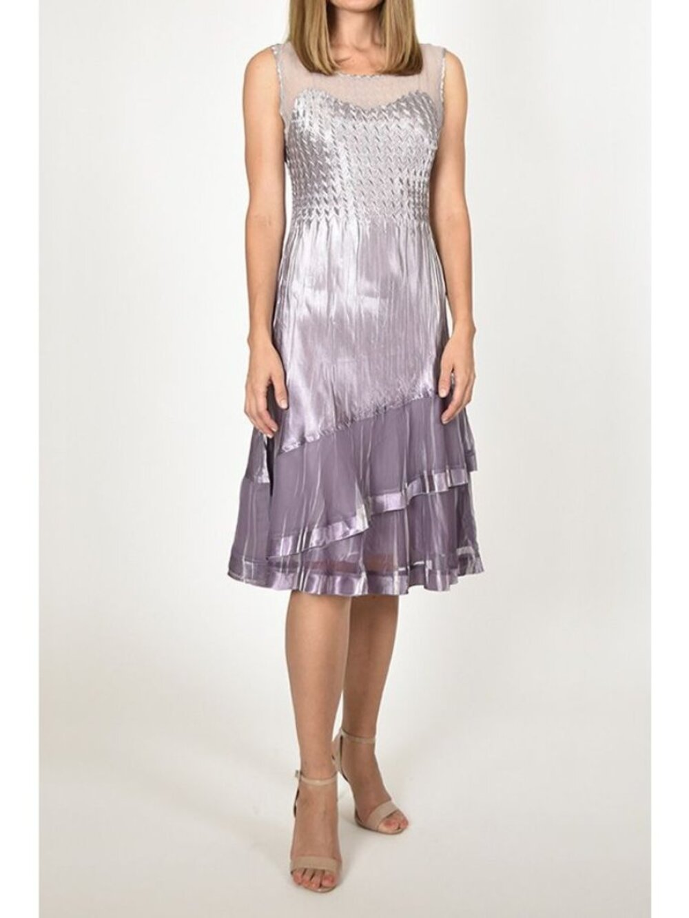 NEW Komarov Charmeuse & Chiffon Cocktail Dress Womens L Formal Elegant